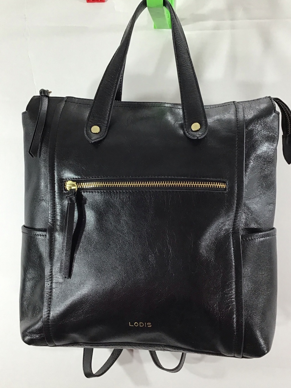 Lodis Catalina Black Leather Convertible bucket Tote Backpack